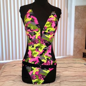 Bright colored army monkini